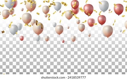Birthday celebration banner with Colorful confetti and balloons