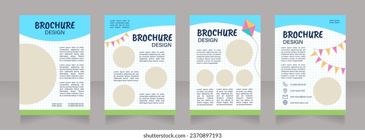 Diseño de folleto en blanco para la celebración del cumpleaños. Fiesta para niños. Conjunto de plantillas con espacio de copia para texto. Recopilación de informes corporativos prefabricados. Editable 4 páginas de papel. Caveat Brush, Acumin, fuentes ariales usadas