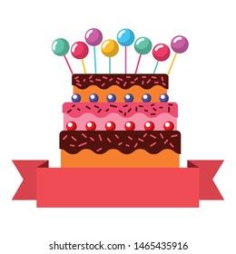 birthday celebration cake balloons decoration vector illustration