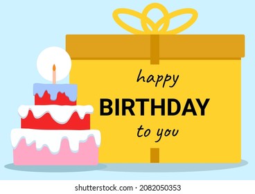 birthday celebration with a cake, candle and gift box for web banner, template, card print