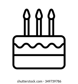Birthday celebration cake with candles line art vector icon for apps and websites