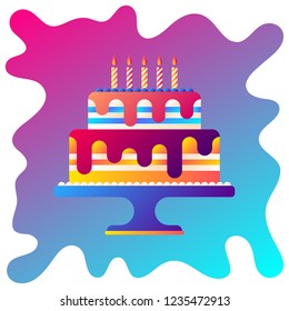 Birthday celebration cake gradient flat icon and fluid background 