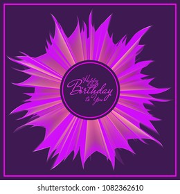 Birthday celebration card design template with pink or magenta abstract flower and hand-written text. Beautiful holiday greeting card. Vector on dark burgundy background illustration for holiday.