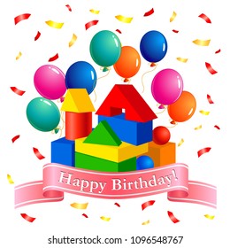 Birthday celebration card template. Cartoon style design.