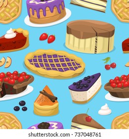 Birthday celebration cream cake pie vector illustration holidays food seamless pattern background