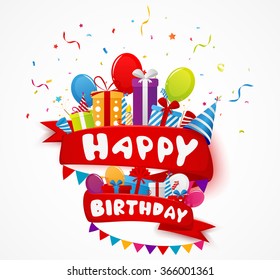 Birthday celebration elements with red ribbon 