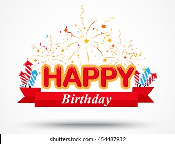 Birthday celebration elements with red ribbon