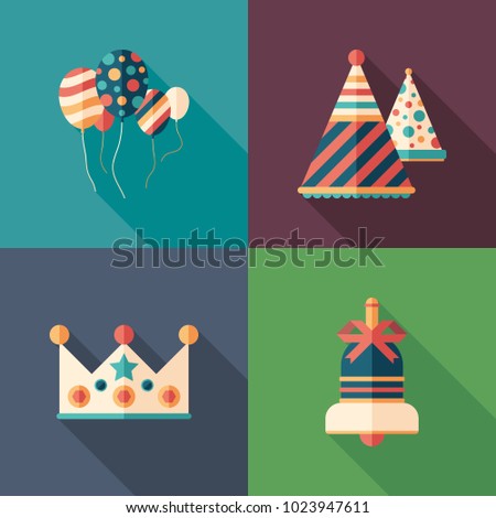 Birthday celebration flat square icons set.