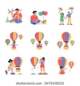 Celebração de aniversário Conjunto de Ilustração de Vetor Plano 3