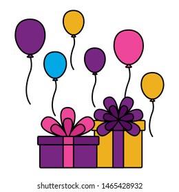 birthday celebration gift and balloons vector illustration