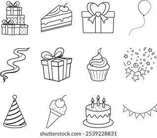 Birthday Celebration Icons: Gifts, Cake, and More