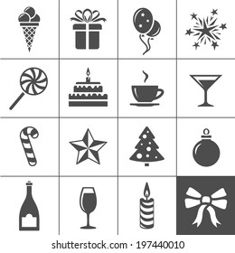 Birthday celebration icons. Holiday and event icon set. Simplus series vector icons