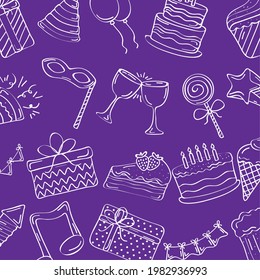 iconos de celebración de cumpleaños en el patrón púrpura