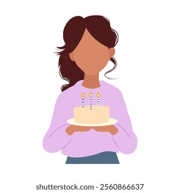 Birthday Celebration, illustration of woman holding cake. Vector illustration