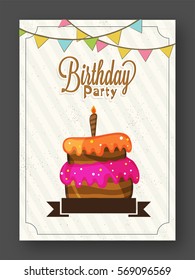 Birthday Celebration Invitation or Greeting Card design with colorful Cake.