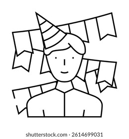 birthday celebration line icon vector. birthday celebration sign. isolated contour symbol black illustration