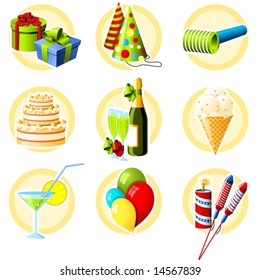 Birthday and celebration objects icon set