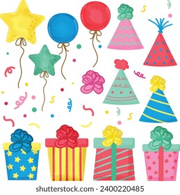 birthday celebration party elements hand draw vector illustration for decoration invitation greeting birthday party celebration wedding card poster banner textiles wallpaper background