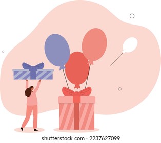 Birthday celebration scene.preparing gift boxes. Flat cartoon vector illustration