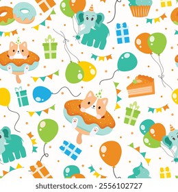 birthday celebration seamless pattern, packaging, wrapping paper, textile, fabric