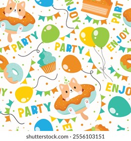  birthday celebration seamless pattern, packaging, wrapping paper, textile, fabric