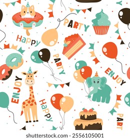 birthday celebration seamless pattern, packaging, wrapping paper, textile, fabric