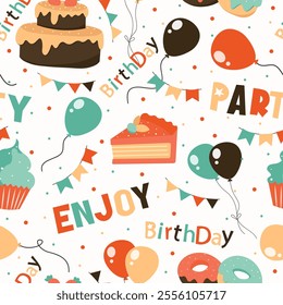  birthday celebration seamless pattern, packaging, wrapping paper, textile, fabric