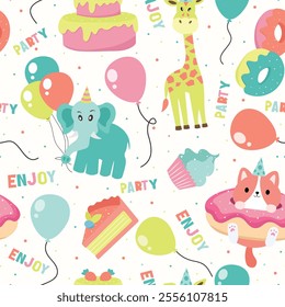 birthday celebration seamless pattern, packaging, wrapping paper, textile, fabric