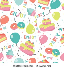 birthday celebration seamless pattern, packaging, wrapping paper, textile, fabric