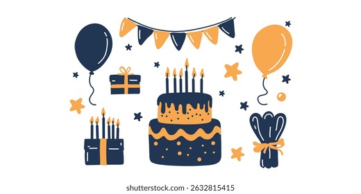 birthday celebration set, art vector illustration