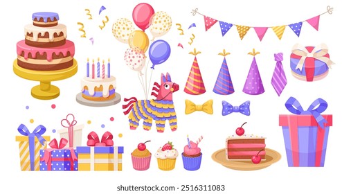 Birthday celebration set of party elements. Vector illustration