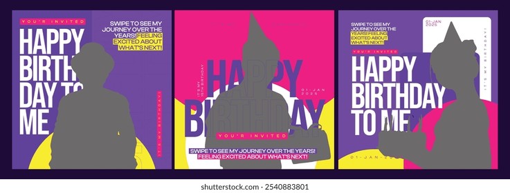 Birthday Celebration Social Media Post Template Collection Set. Happy Birthday .