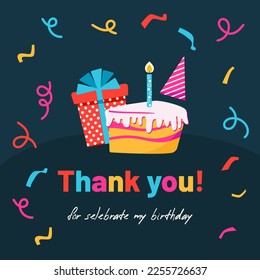 Birthday celebration social media posts template, greetings card, poster, buner.Thank you for celebrate my birthday. Flat vector illustration