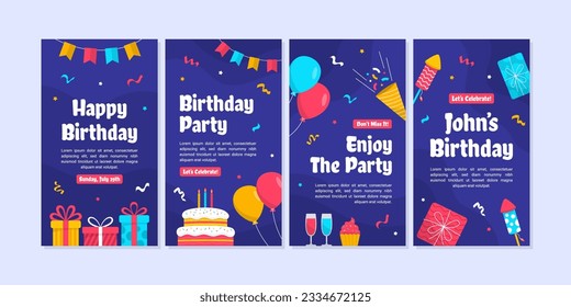 Birthday Celebration Social Media Template Collection Set. Able to use for mobile apps, banners design, web or internet ads.