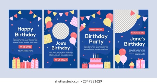 Birthday Celebration Social Media Template Collection Set. Able to use for mobile apps, banners design, web or internet ads.