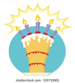 Birthday Celebration Sponge Cake with Five Cream Candles Vector Cartoon