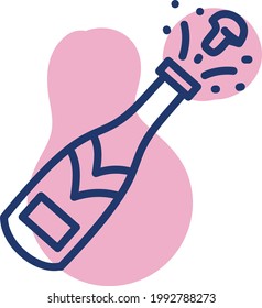 Birthday champagne, illustration, on a white background.