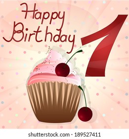 birthday cherry cupcake on the  background