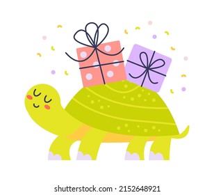 Birthday childish animal turtle. Vector illustration