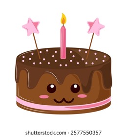 birthday chocolate cake kawaii isolated design