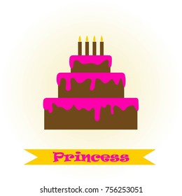 Birthday chocolate cake and ribbon "Princess"