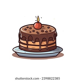 birthday chocolate cake with sweet candle illustration design 