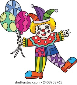 Birthday Clown with a Balloon Cartoon Clipart 