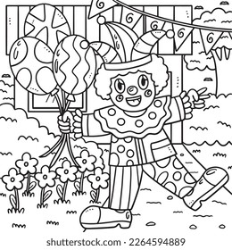 Birthday Clown with Balloon Coloring Page for Kids