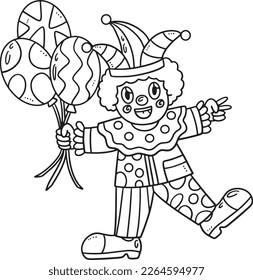 Birthday Clown with Balloon Isolated Coloring Page