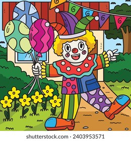 Birthday Clown with a Balloons Colored Cartoon