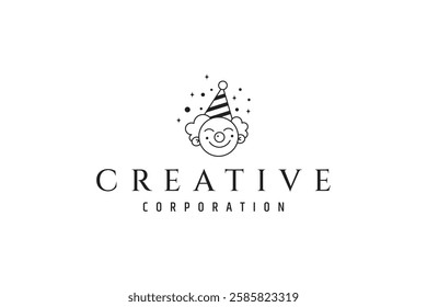 birthday clown logo in line art design style