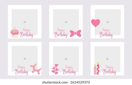 Birthday collage frame design. Children photo album family template.