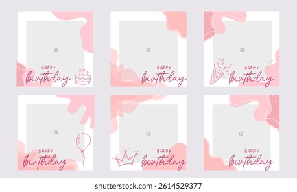 Birthday collage frame design. Children photo album family template.