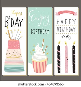 Birthday collection for greeting card with candle and cupcake